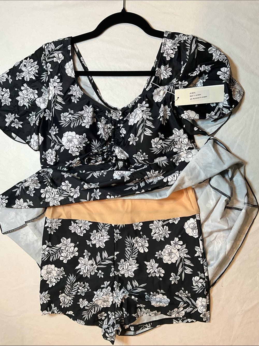 Ecupper Ruffle Sleeve Padded One Piece Floral Swim Dress Size Large - Picture 4 of 5